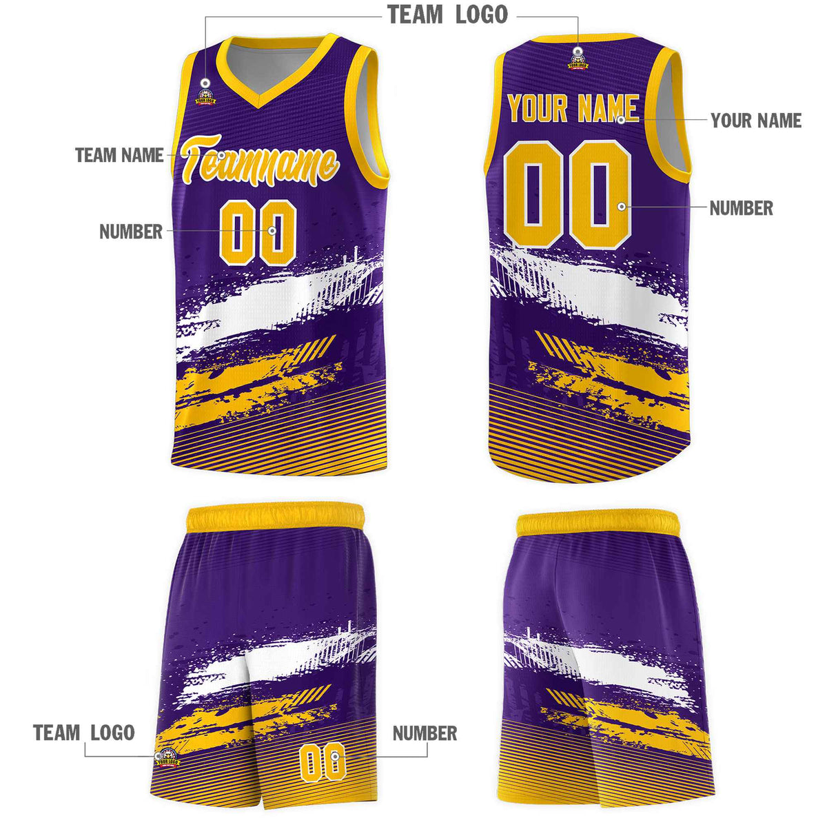 Custom Purple White and Yellow Graffiti Pattern Sports Uniform Basketball Jersey|KXKSHOP