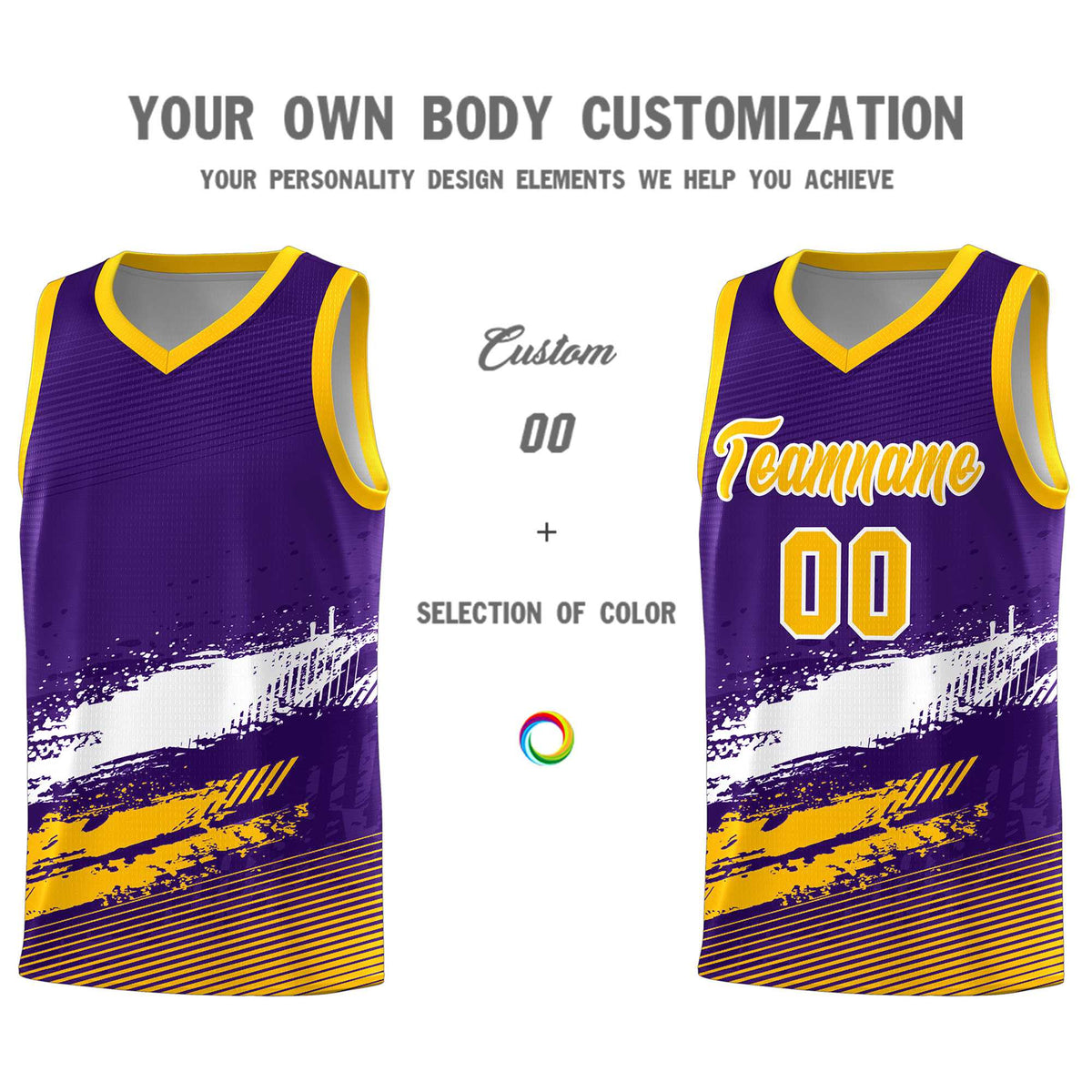 Custom Purple White and Yellow Graffiti Pattern Sports Uniform Basketball Jersey|KXKSHOP