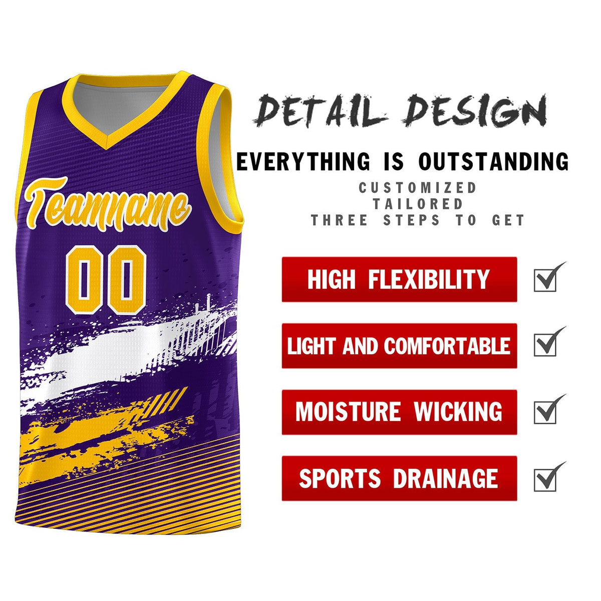 Custom Purple White and Yellow Graffiti Pattern Sports Uniform Basketball Jersey|KXKSHOP