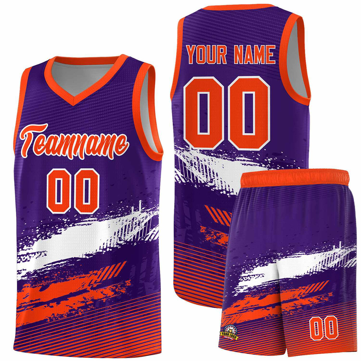 Custom Purple White and Orange Graffiti Pattern Sports Uniform Basketball Jersey|KXKSHOP