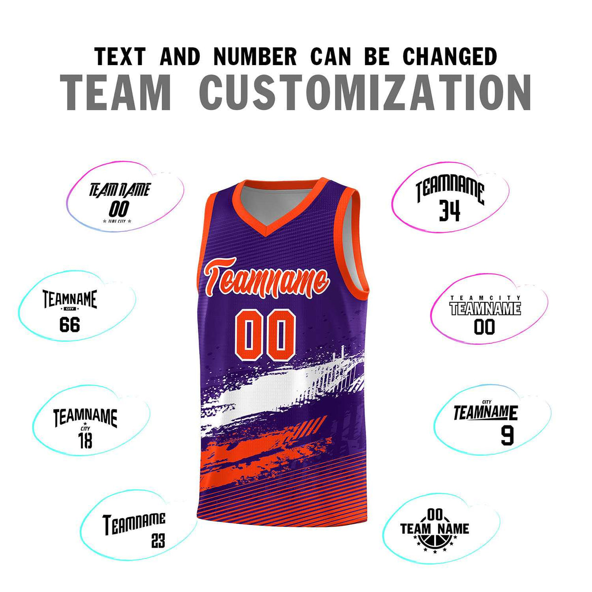 Custom Purple White and Orange Graffiti Pattern Sports Uniform Basketball Jersey|KXKSHOP