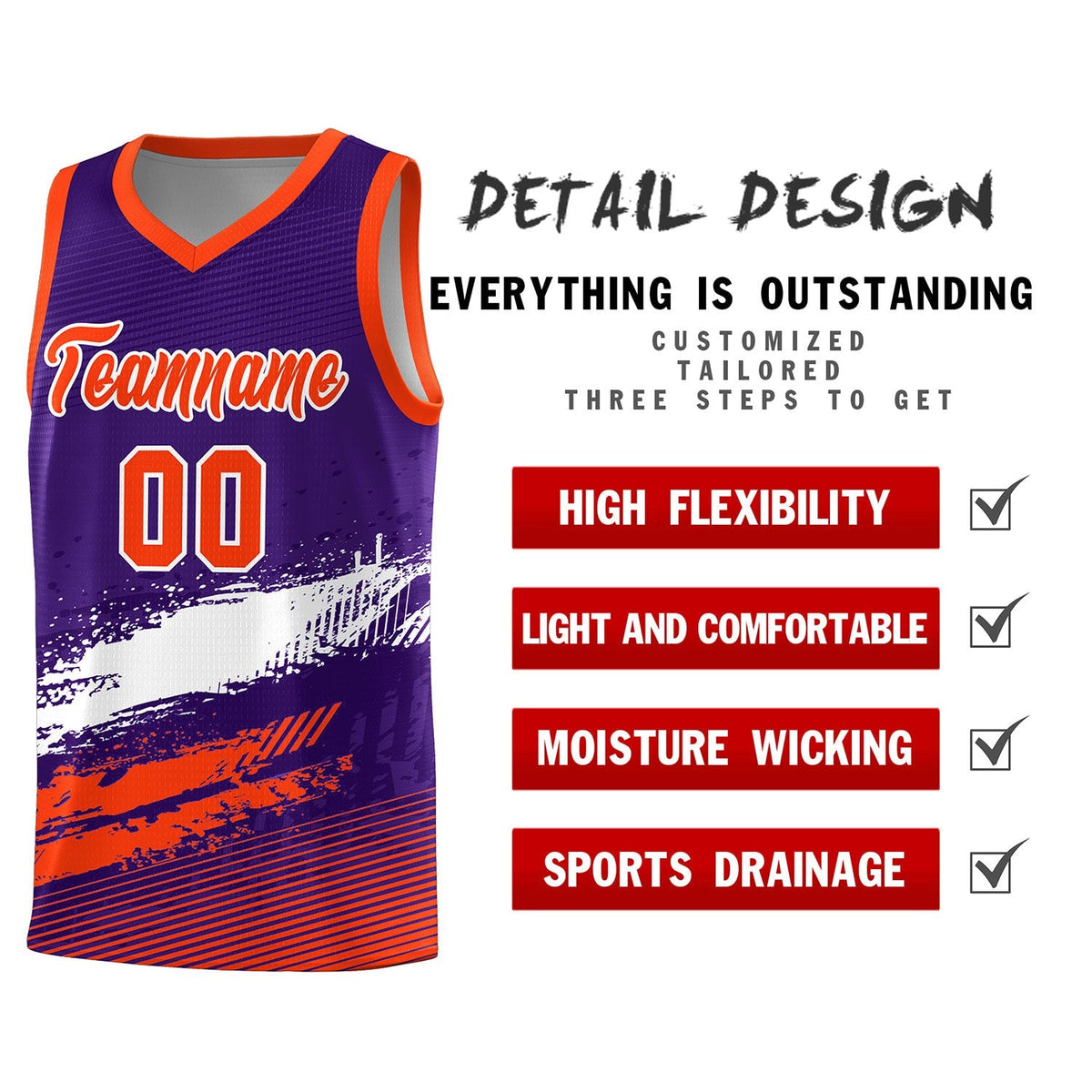 Custom Purple White and Orange Graffiti Pattern Sports Uniform Basketball Jersey|KXKSHOP