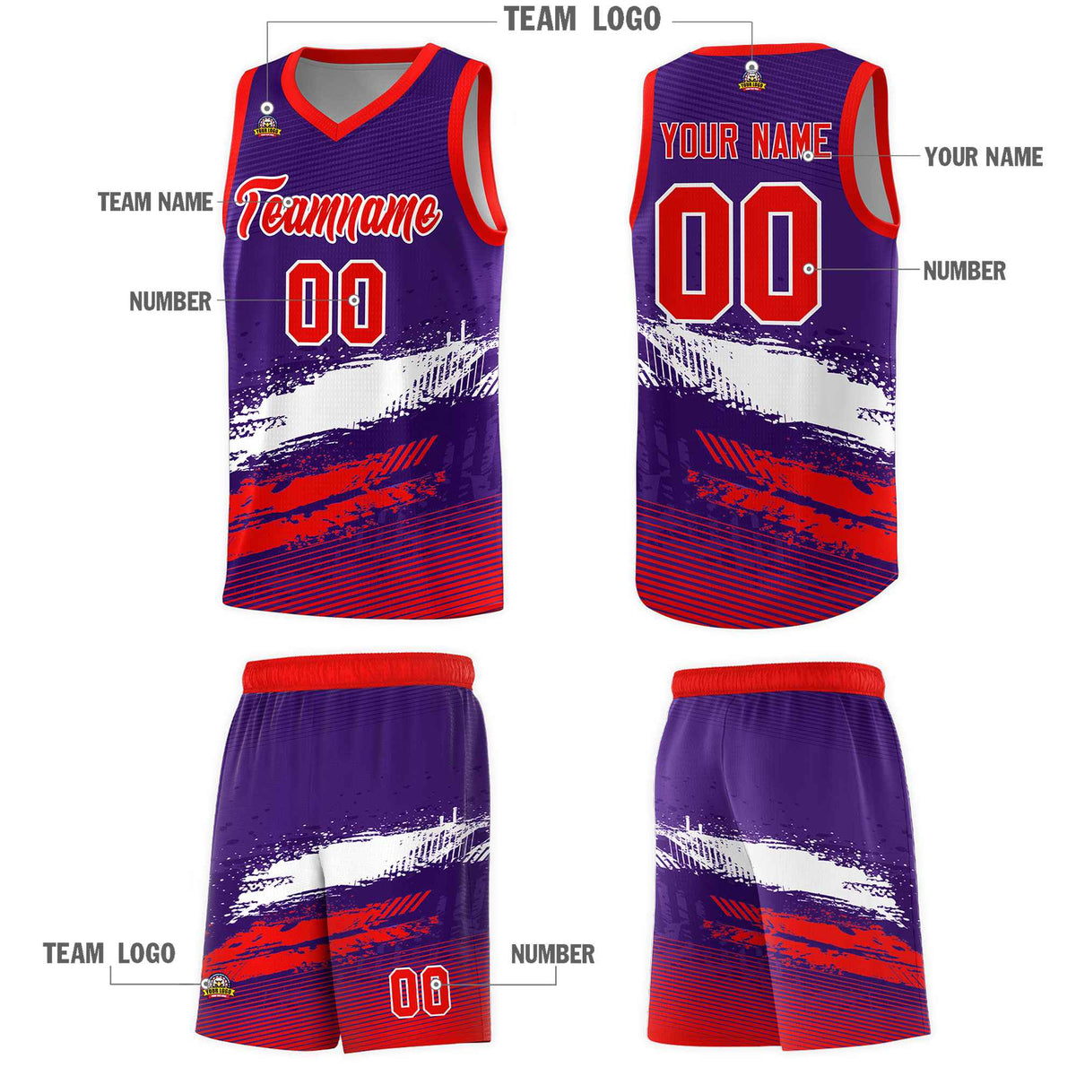 Custom Purple White and Red Graffiti Pattern Sports Uniform Basketball Jersey|KXKSHOP