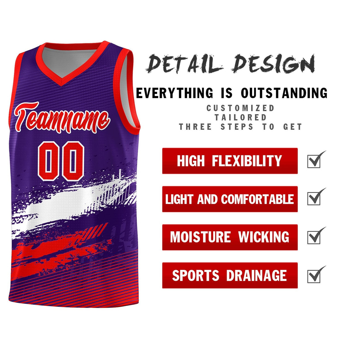 Custom Purple White and Red Graffiti Pattern Sports Uniform Basketball Jersey|KXKSHOP