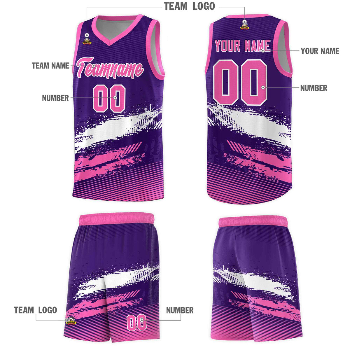 Custom Purple White and Pink Graffiti Pattern Sports Uniform Basketball Jersey|KXKSHOP