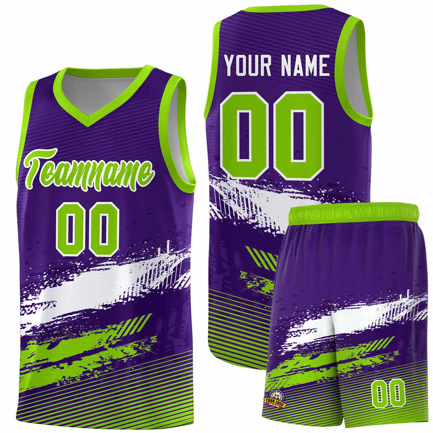Custom Purple White and Neon Green Graffiti Pattern Sports Uniform Basketball Jersey|KXKSHOP