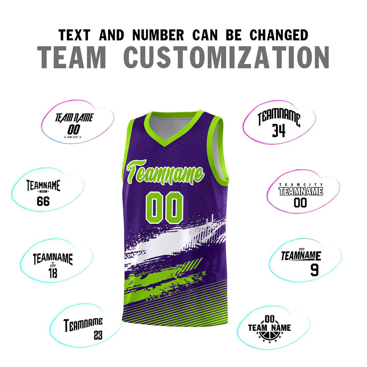 Custom Purple White and Neon Green Graffiti Pattern Sports Uniform Basketball Jersey|KXKSHOP