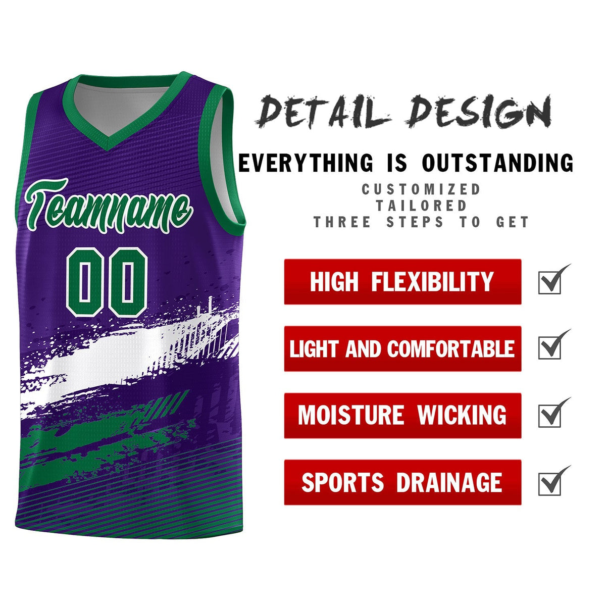 Custom Purple White and Kelly Green Graffiti Pattern Sports Uniform Basketball Jersey|KXKSHOP