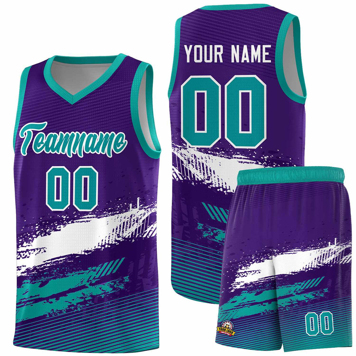 Custom Purple White and Aqua Graffiti Pattern Sports Uniform Basketball Jersey|KXKSHOP