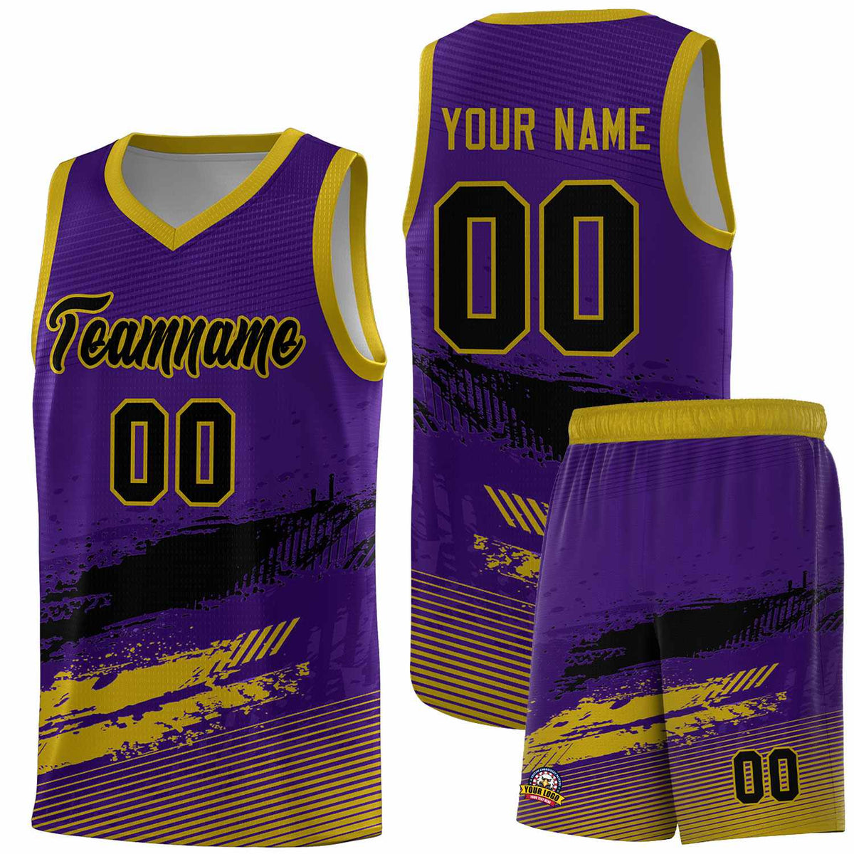 Custom Purple Black and Old Gold Graffiti Pattern Sports Uniform Basketball Jersey|KXKSHOP