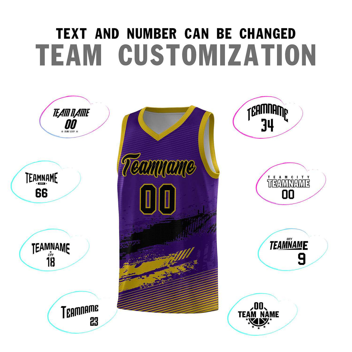 Custom Purple Black and Old Gold Graffiti Pattern Sports Uniform Basketball Jersey|KXKSHOP