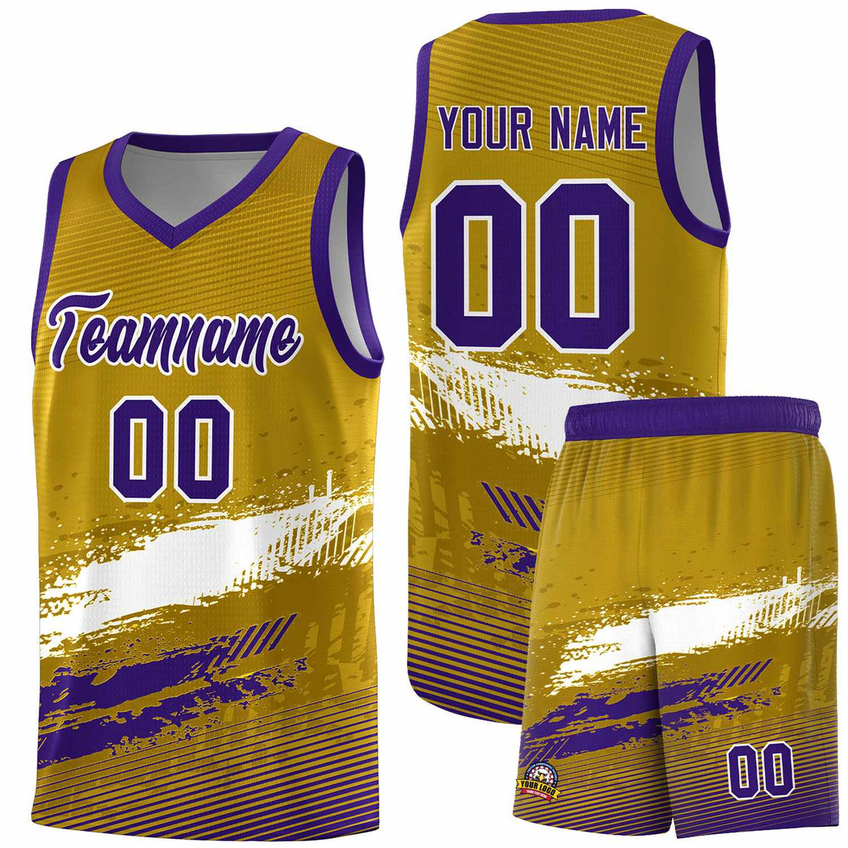 Custom Old Gold White and Purple Graffiti Pattern Sports Uniform Basketball Jersey|KXKSHOP