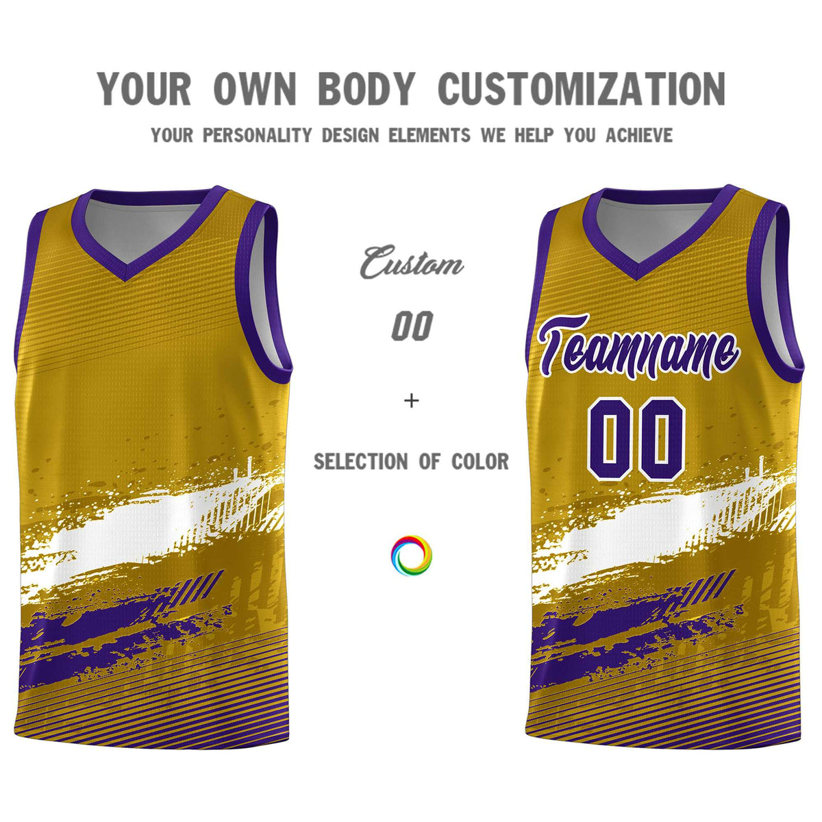Custom Old Gold White and Purple Graffiti Pattern Sports Uniform Basketball Jersey|KXKSHOP