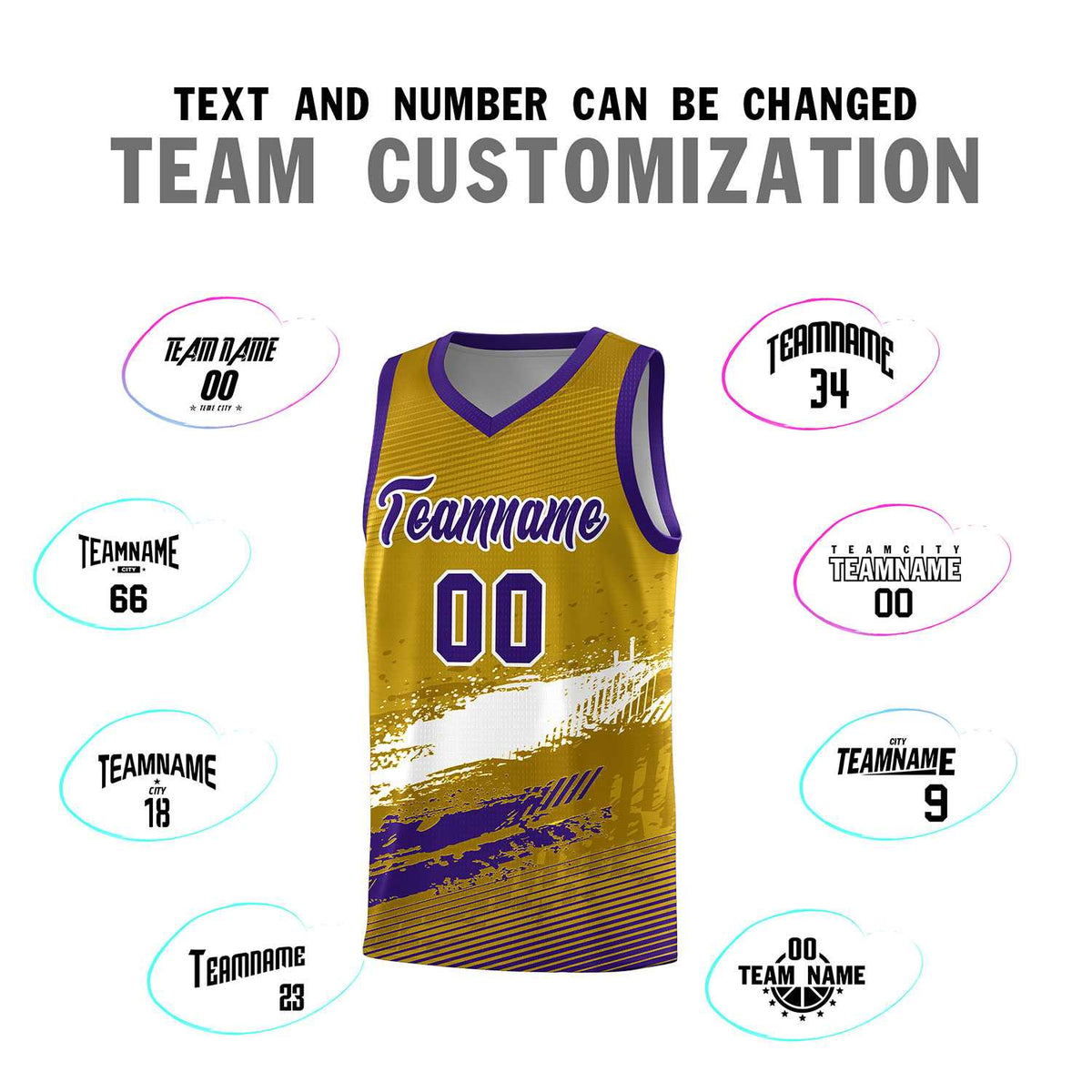 Custom Old Gold White and Purple Graffiti Pattern Sports Uniform Basketball Jersey|KXKSHOP
