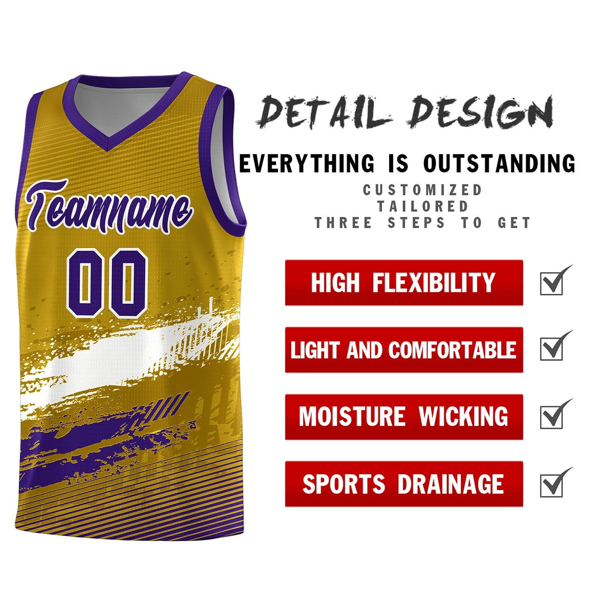 Custom Old Gold White and Purple Graffiti Pattern Sports Uniform Basketball Jersey|KXKSHOP