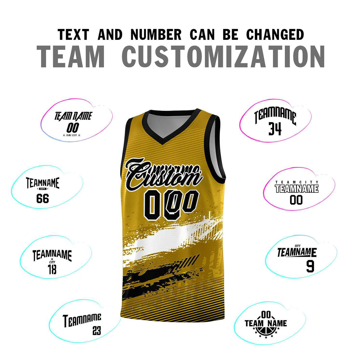 Custom Old Gold White and Black Graffiti Pattern Sports Uniform Basketball Jersey|KXKSHOP