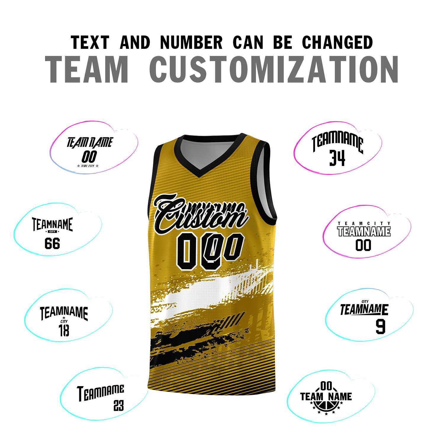 Custom Old Gold White and Black Graffiti Pattern Sports Uniform Basketball Jersey|KXKSHOP