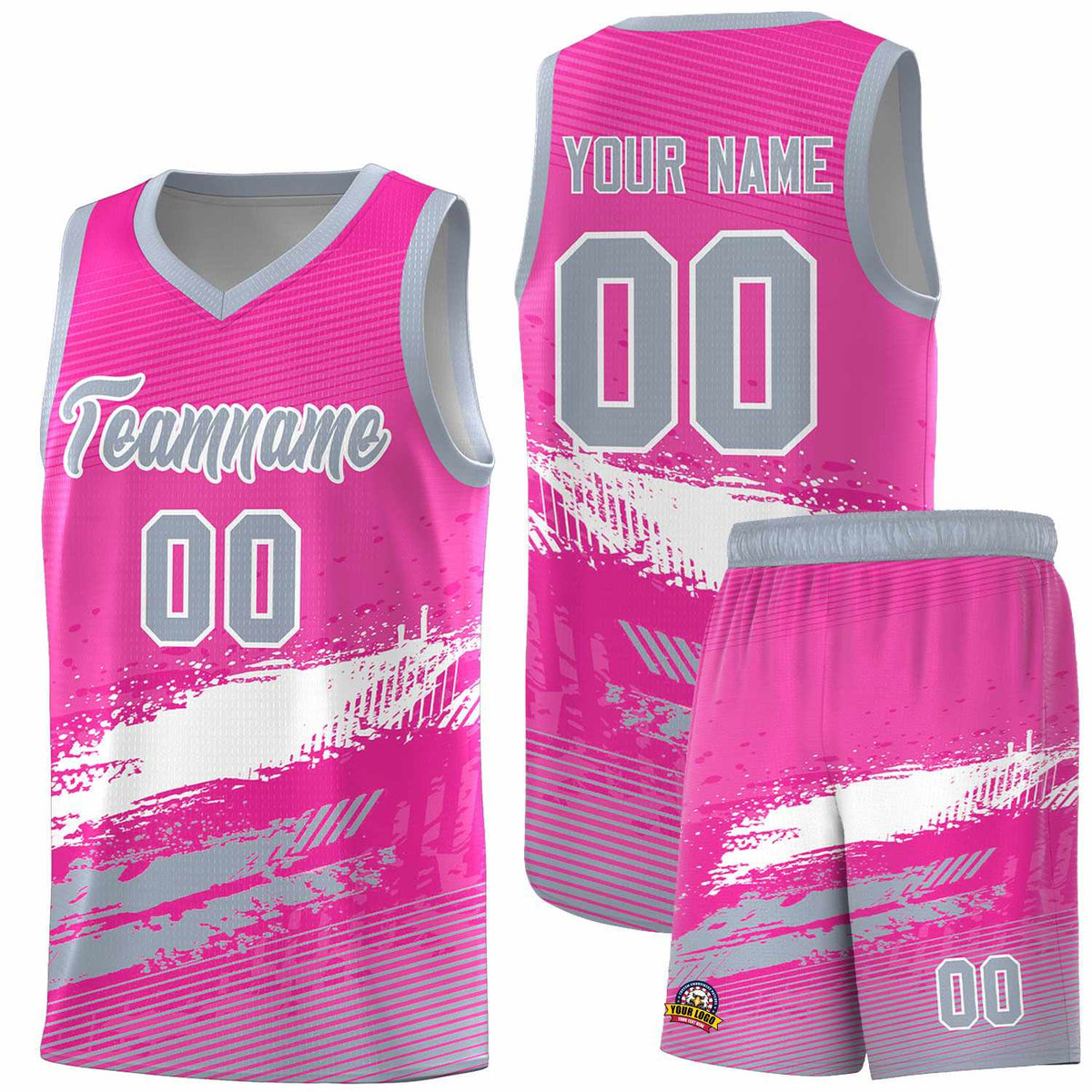 Custom Pink White and Gray Graffiti Pattern Sports Uniform Basketball Jersey|KXKSHOP