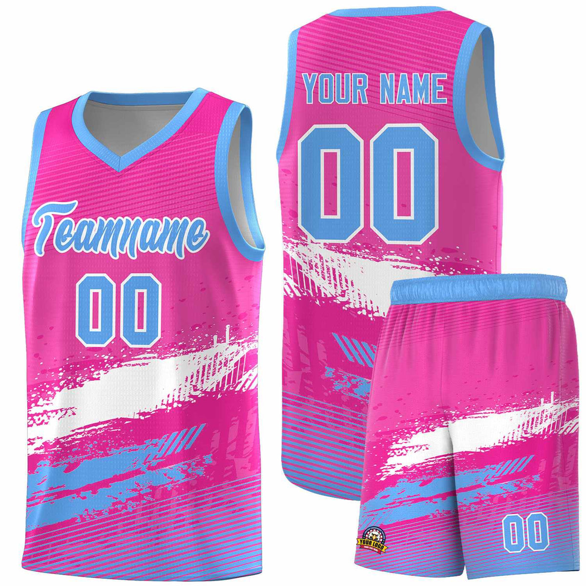 Custom Pink White and Powder Blue Graffiti Pattern Sports Uniform Basketball Jersey|KXKSHOP