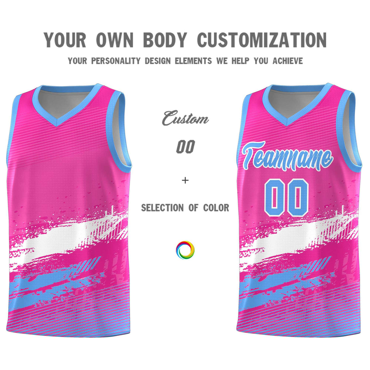 Custom Pink White and Powder Blue Graffiti Pattern Sports Uniform Basketball Jersey|KXKSHOP