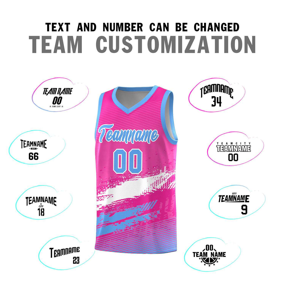 Custom Pink White and Powder Blue Graffiti Pattern Sports Uniform Basketball Jersey|KXKSHOP