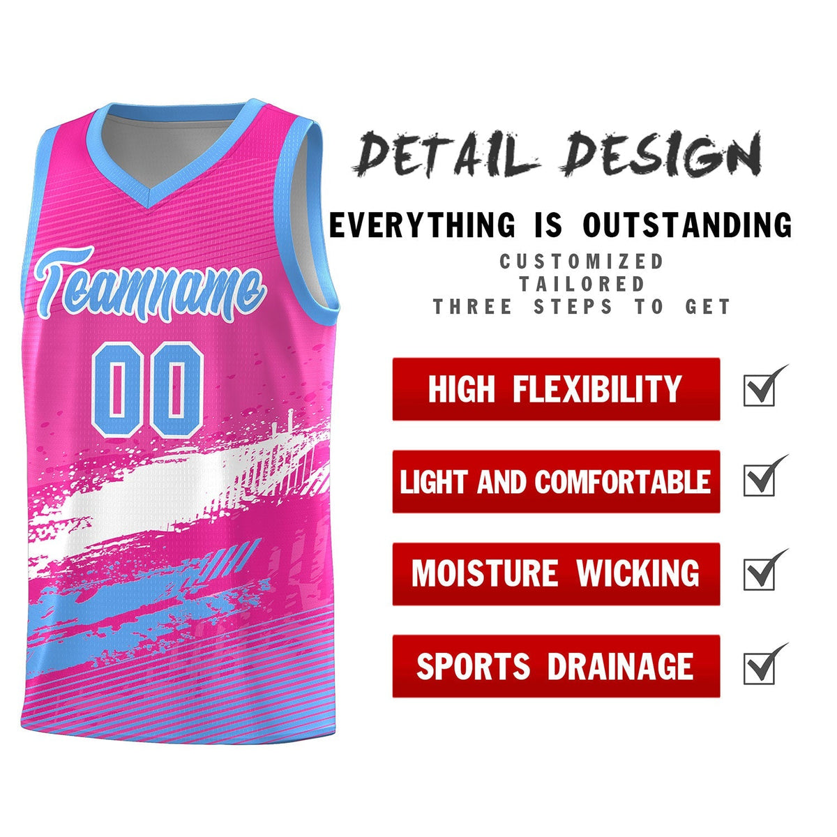 Custom Pink White and Powder Blue Graffiti Pattern Sports Uniform Basketball Jersey|KXKSHOP