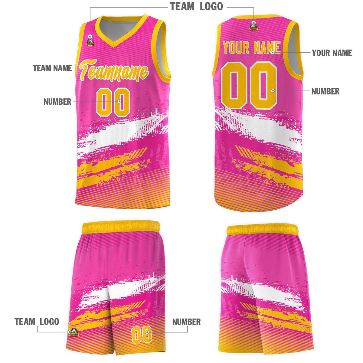 Custom Pink White and Yellow Graffiti Pattern Sports Uniform Basketball Jersey|KXKSHOP