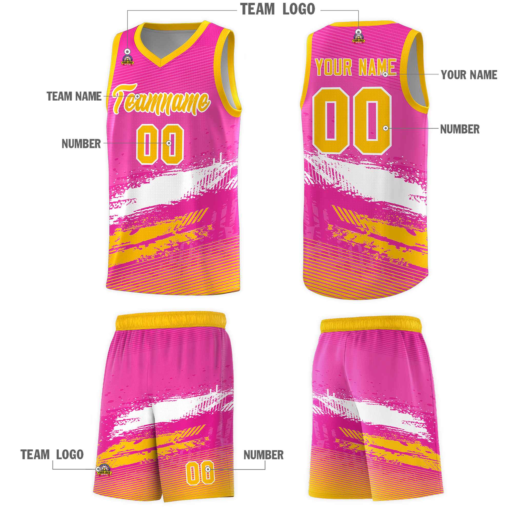 Custom Pink White and Yellow Graffiti Pattern Sports Uniform Basketball Jersey|KXKSHOP
