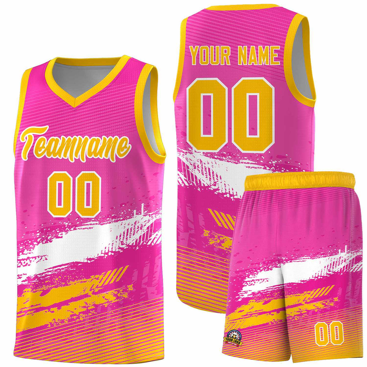 Custom Pink White and Yellow Graffiti Pattern Sports Uniform Basketball Jersey|KXKSHOP