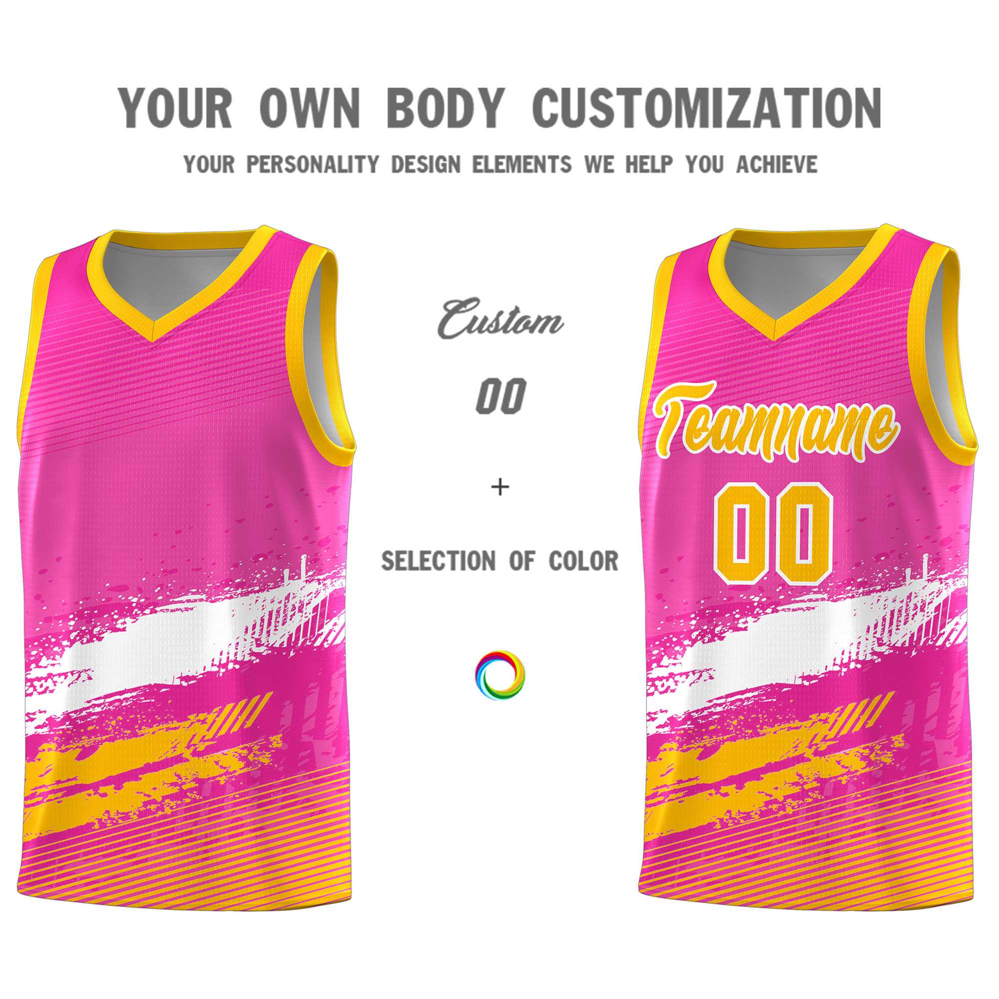 Custom Pink White and Yellow Graffiti Pattern Sports Uniform Basketball Jersey|KXKSHOP