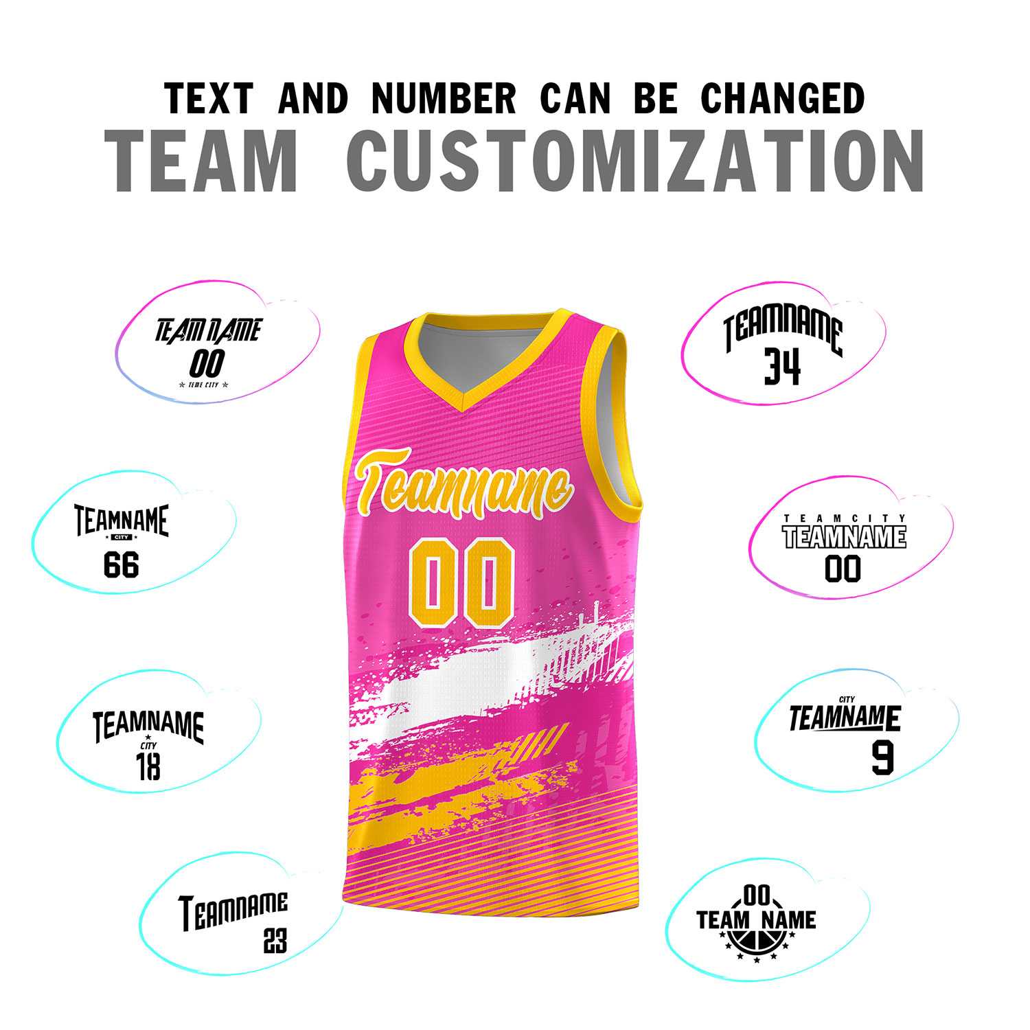 Custom Pink White and Yellow Graffiti Pattern Sports Uniform Basketball Jersey|KXKSHOP