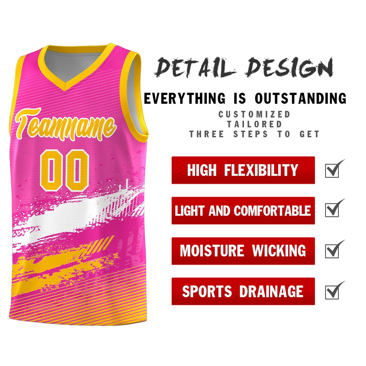 Custom Pink White and Yellow Graffiti Pattern Sports Uniform Basketball Jersey|KXKSHOP