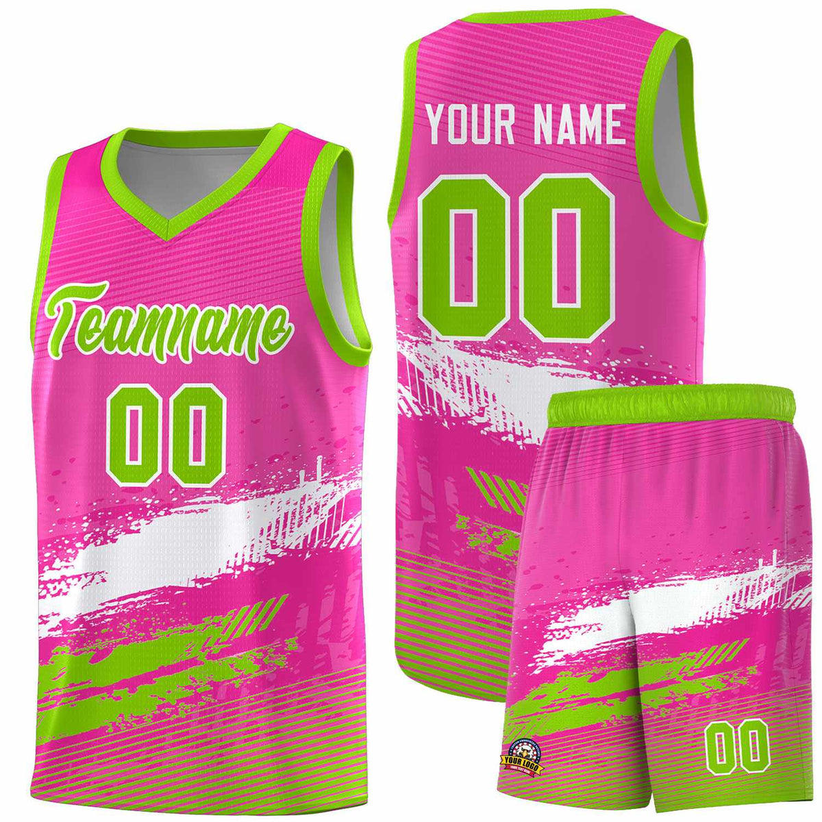 Custom Pink White and Neon Green Graffiti Pattern Sports Uniform Basketball Jersey|KXKSHOP