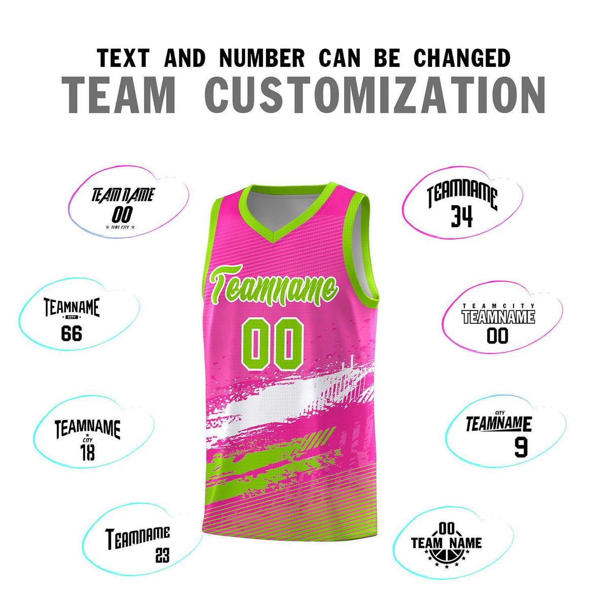 Custom Pink White and Neon Green Graffiti Pattern Sports Uniform Basketball Jersey|KXKSHOP