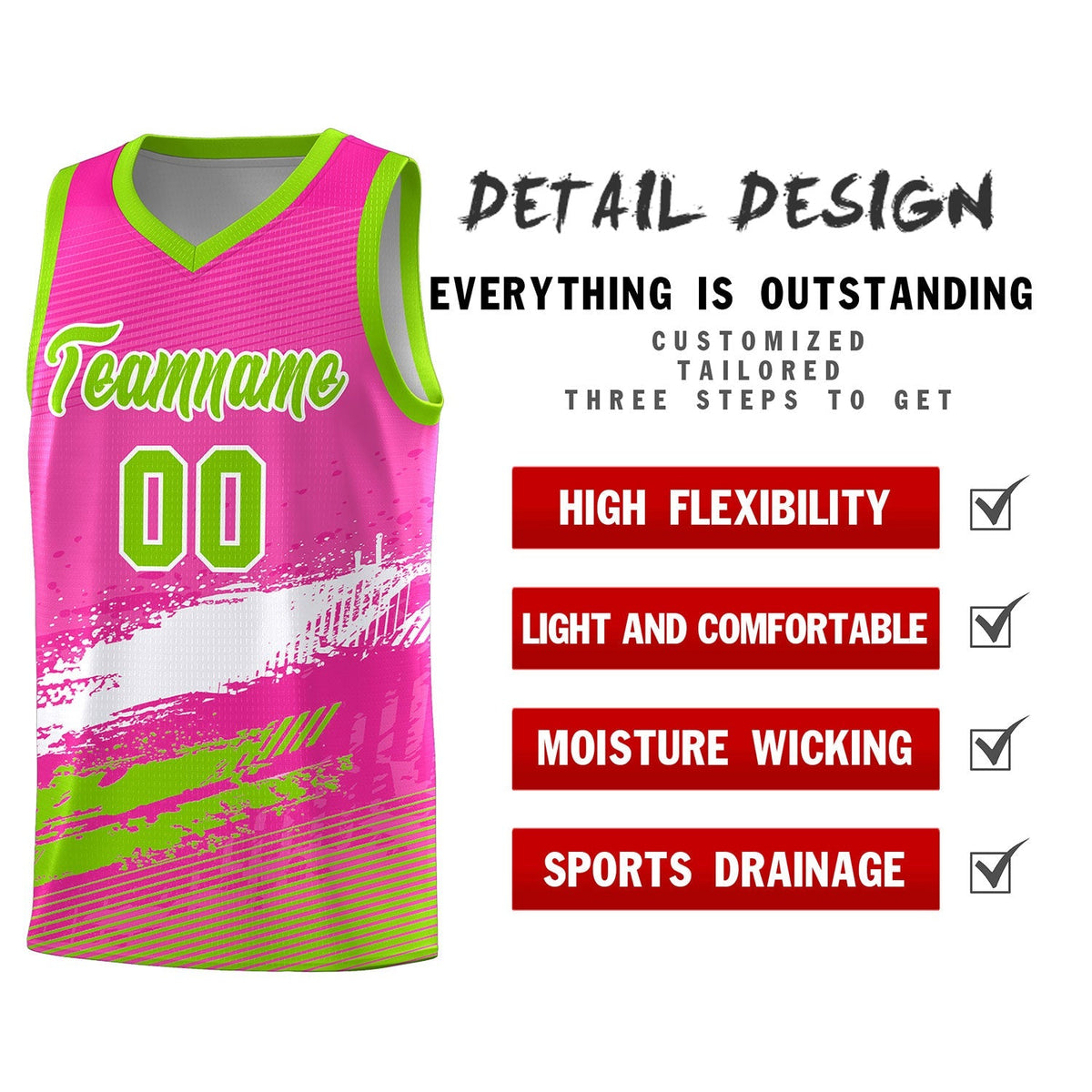 Custom Pink White and Neon Green Graffiti Pattern Sports Uniform Basketball Jersey|KXKSHOP