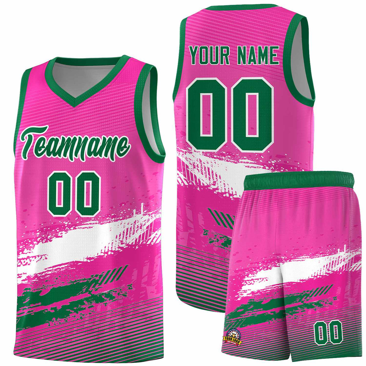 Custom Pink White and Kelly Green Graffiti Pattern Sports Uniform Basketball Jersey|KXKSHOP