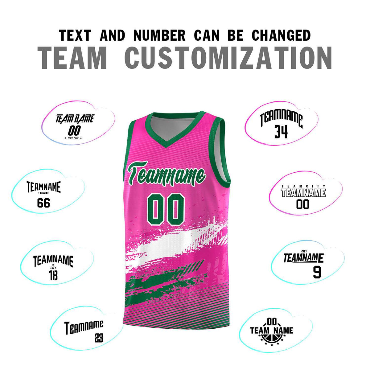 Custom Pink White and Kelly Green Graffiti Pattern Sports Uniform Basketball Jersey|KXKSHOP