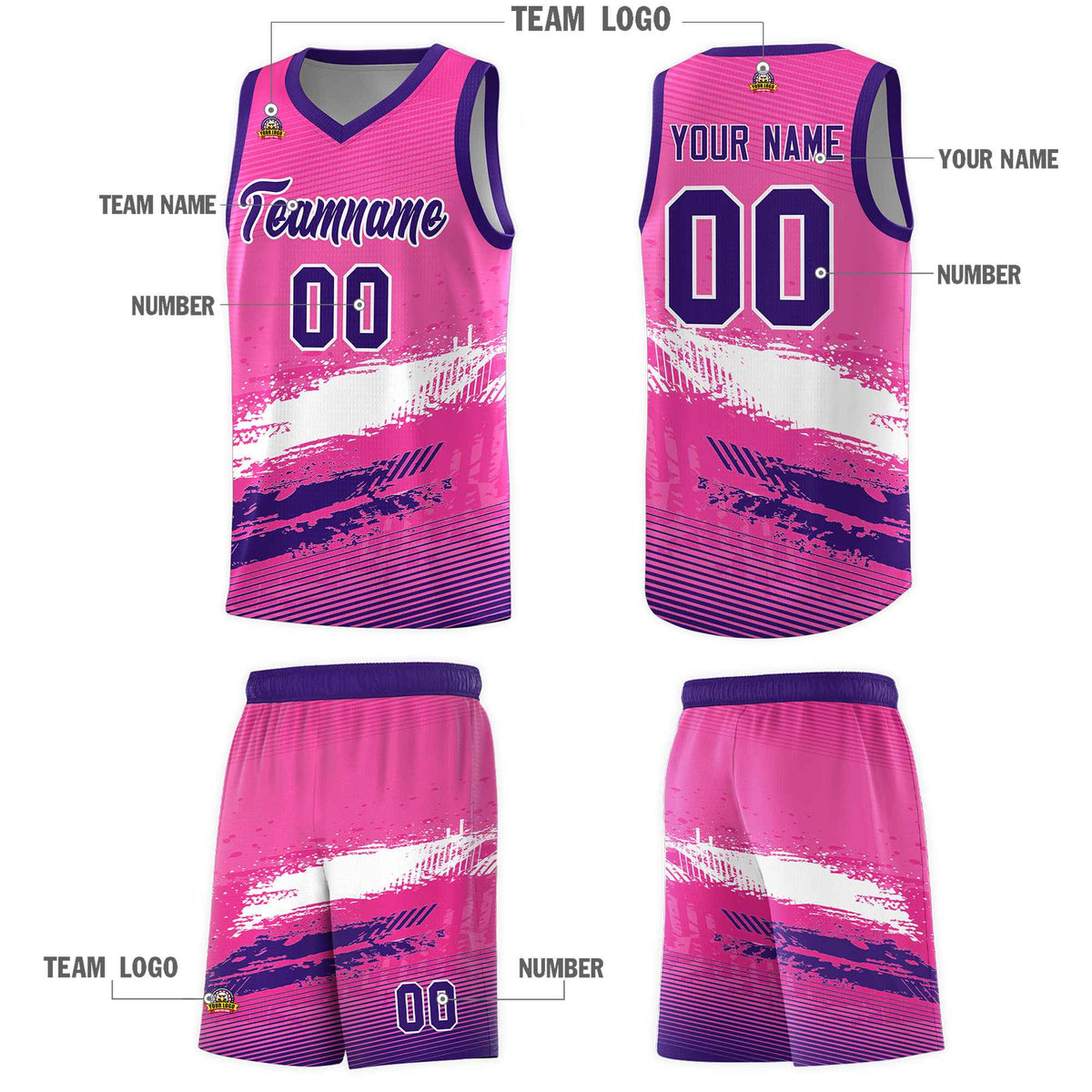 Custom Pink White and Purple Graffiti Pattern Sports Uniform Basketball Jersey|KXKSHOP