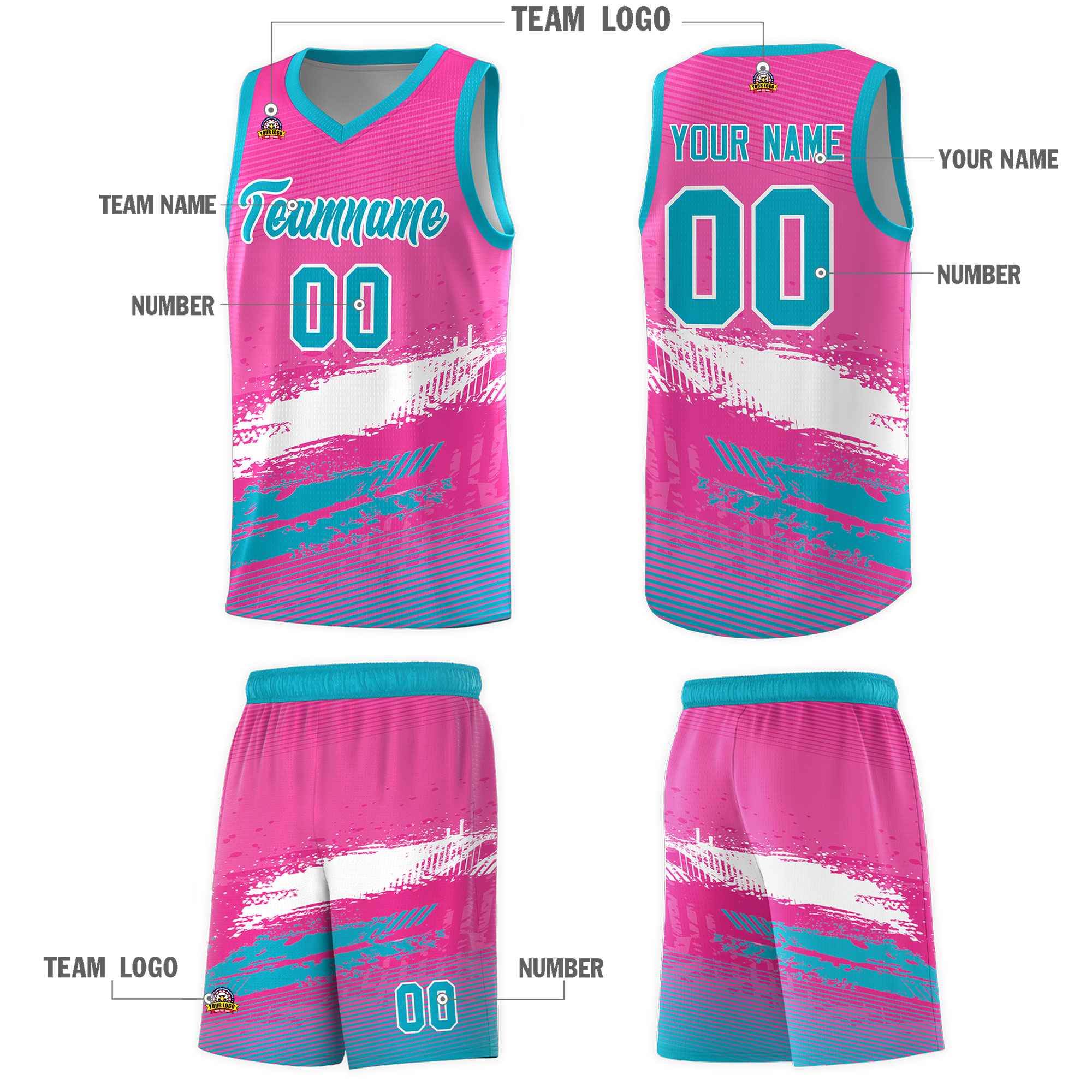 Custom Pink White and Sky Blue Graffiti Pattern Sports Uniform Basketball Jersey|KXKSHOP