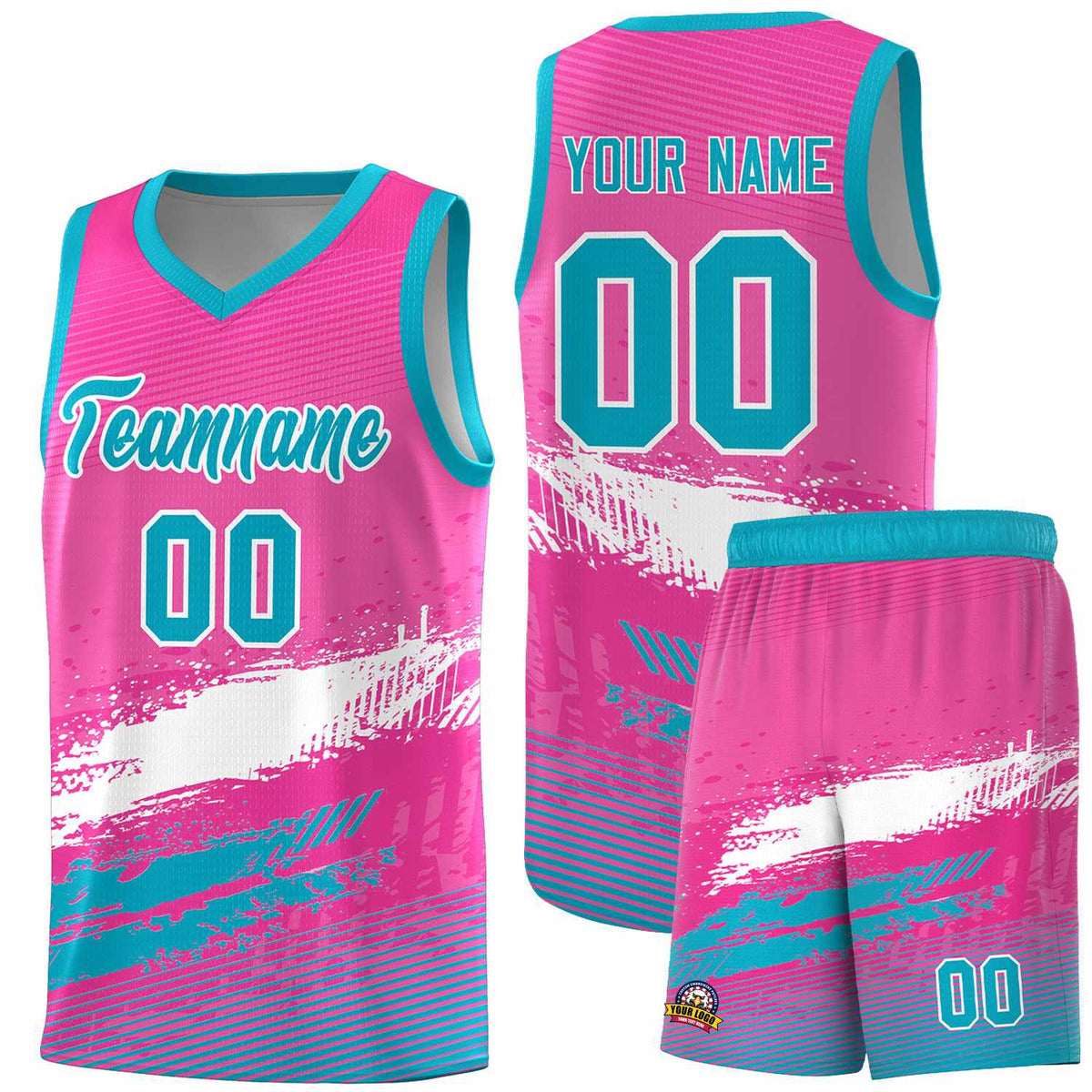Custom Pink White and Sky Blue Graffiti Pattern Sports Uniform Basketball Jersey|KXKSHOP