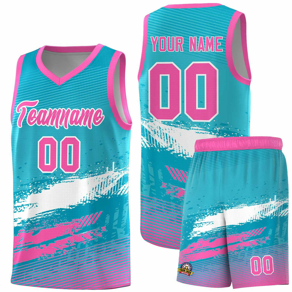 Custom Sky Blue White and Pink Graffiti Pattern Sports Uniform Basketball Jersey|KXKSHOP