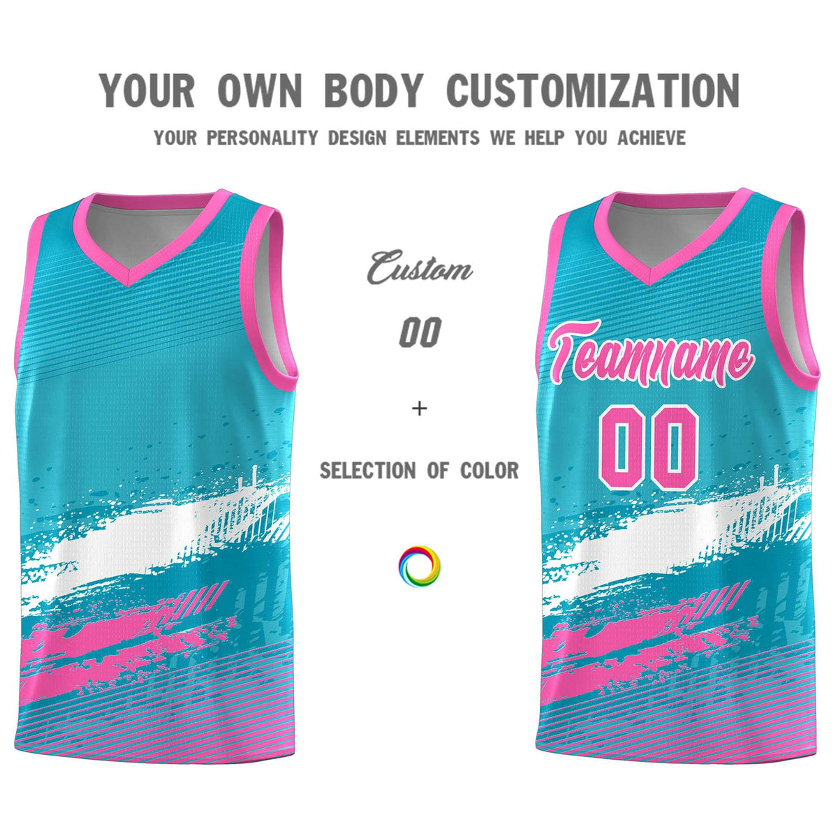 Custom Sky Blue White and Pink Graffiti Pattern Sports Uniform Basketball Jersey|KXKSHOP