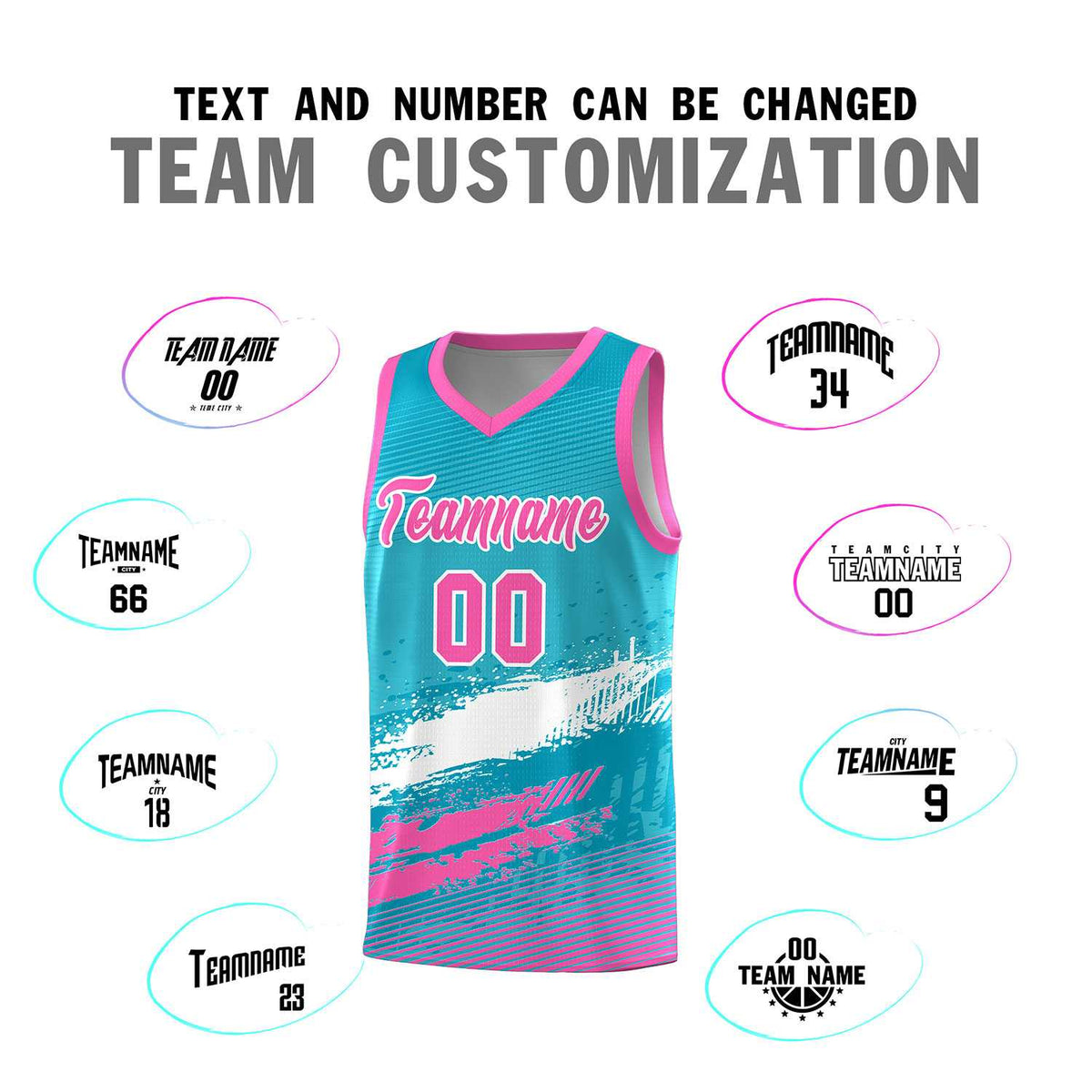 Custom Sky Blue White and Pink Graffiti Pattern Sports Uniform Basketball Jersey|KXKSHOP