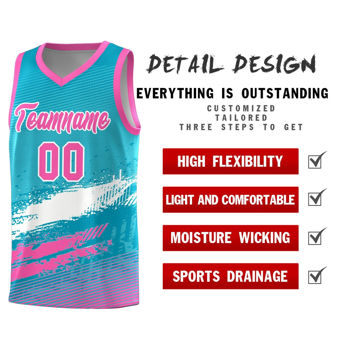 Custom Sky Blue White and Pink Graffiti Pattern Sports Uniform Basketball Jersey|KXKSHOP