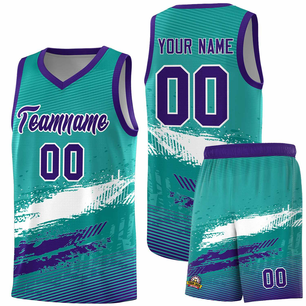Custom Aqua White and Purple Graffiti Pattern Sports Uniform Basketball Jersey|KXKSHOP