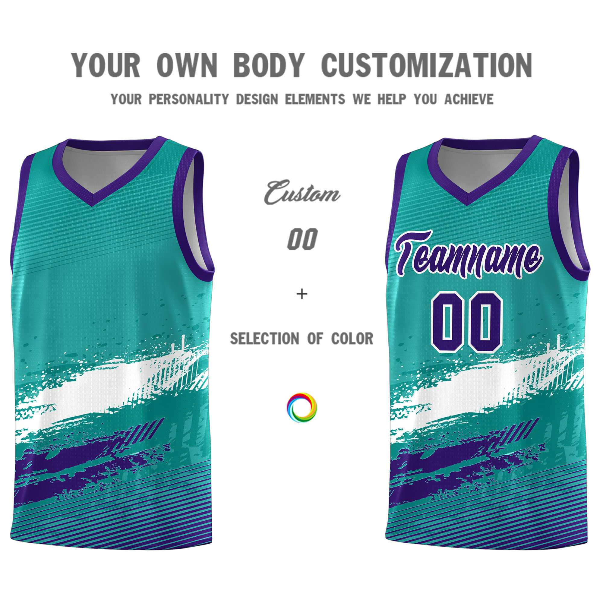 Custom Aqua White and Purple Graffiti Pattern Sports Uniform Basketball Jersey|KXKSHOP