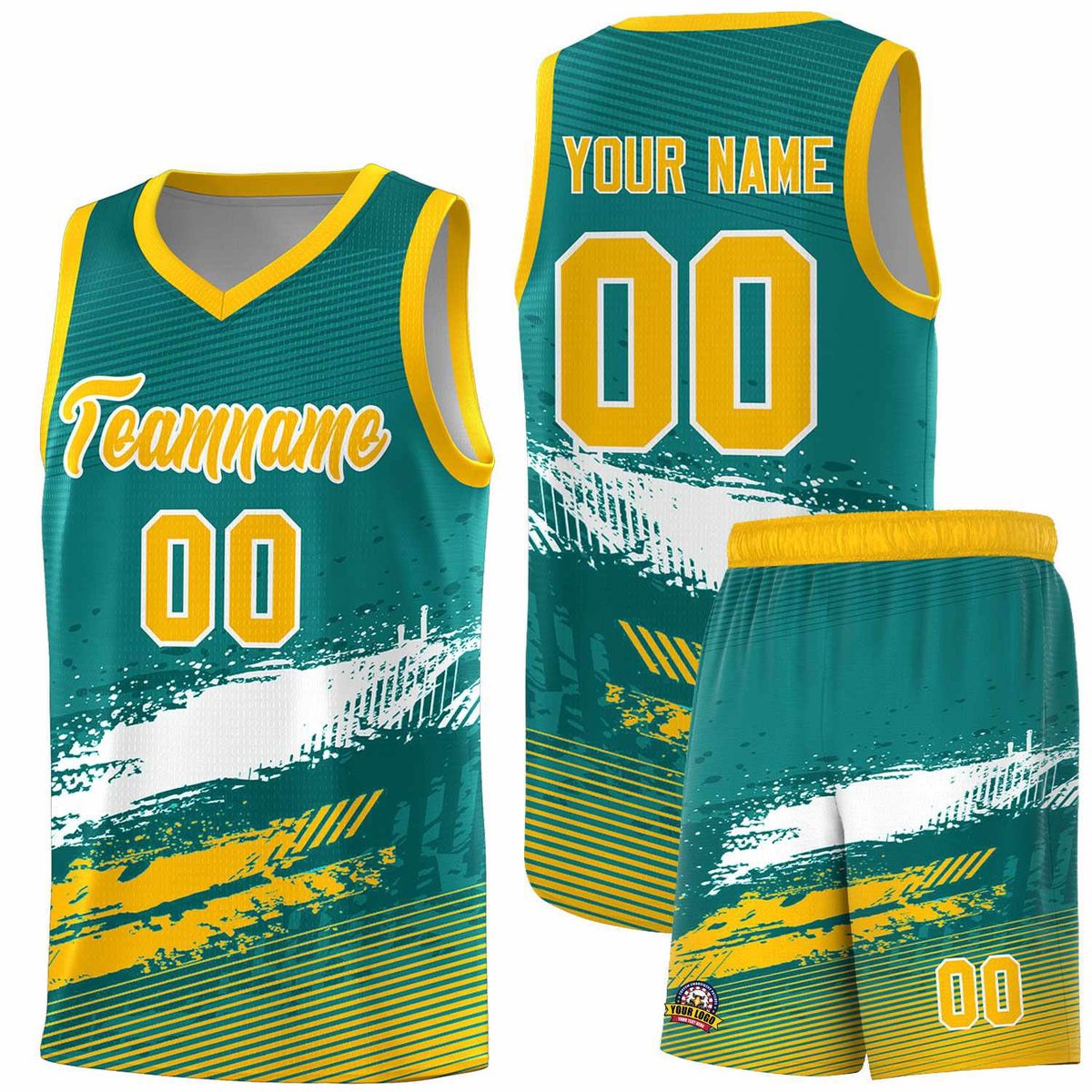 Custom Aqua White and Yellow Graffiti Pattern Sports Uniform Basketball Jersey|KXKSHOP