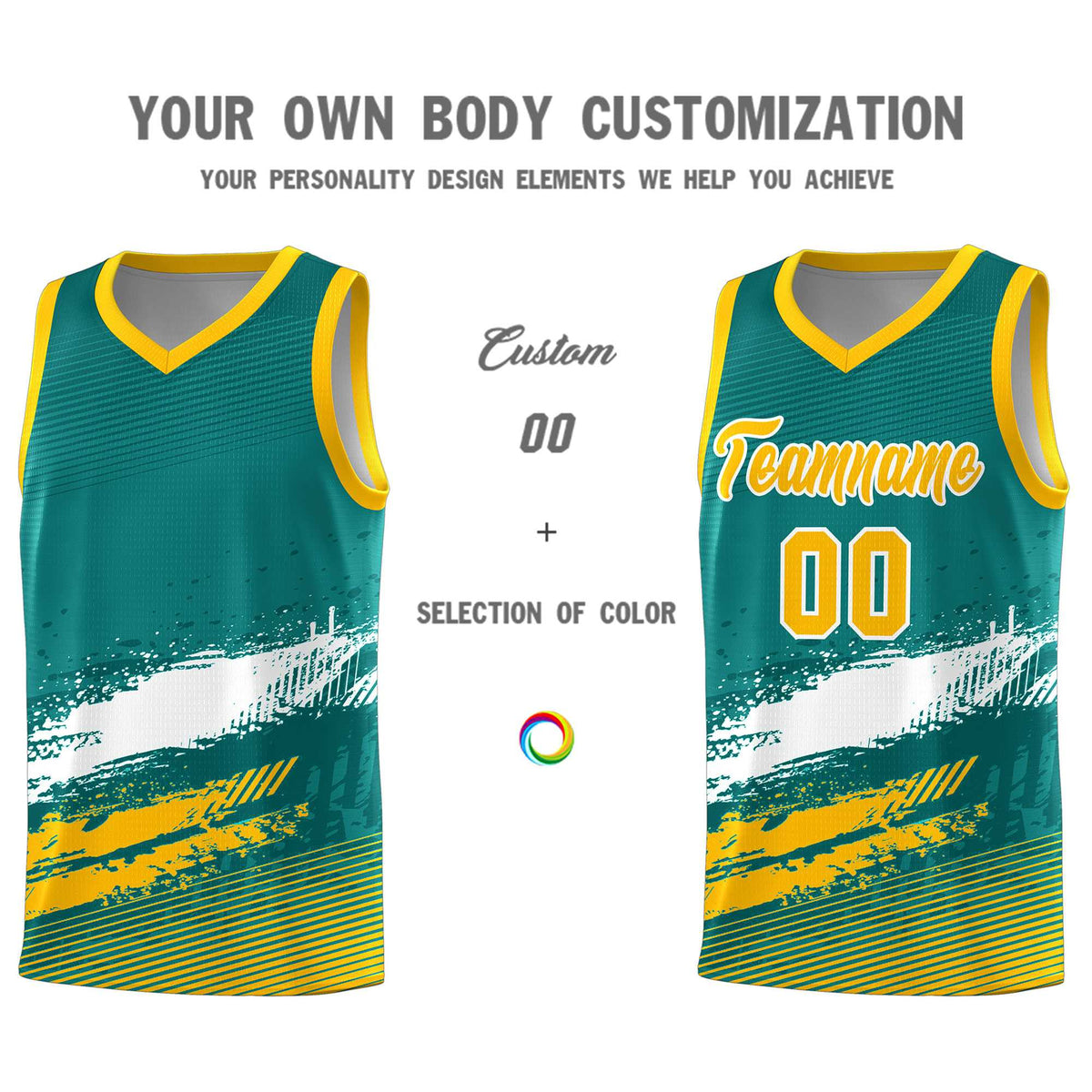 Custom Aqua White and Yellow Graffiti Pattern Sports Uniform Basketball Jersey|KXKSHOP