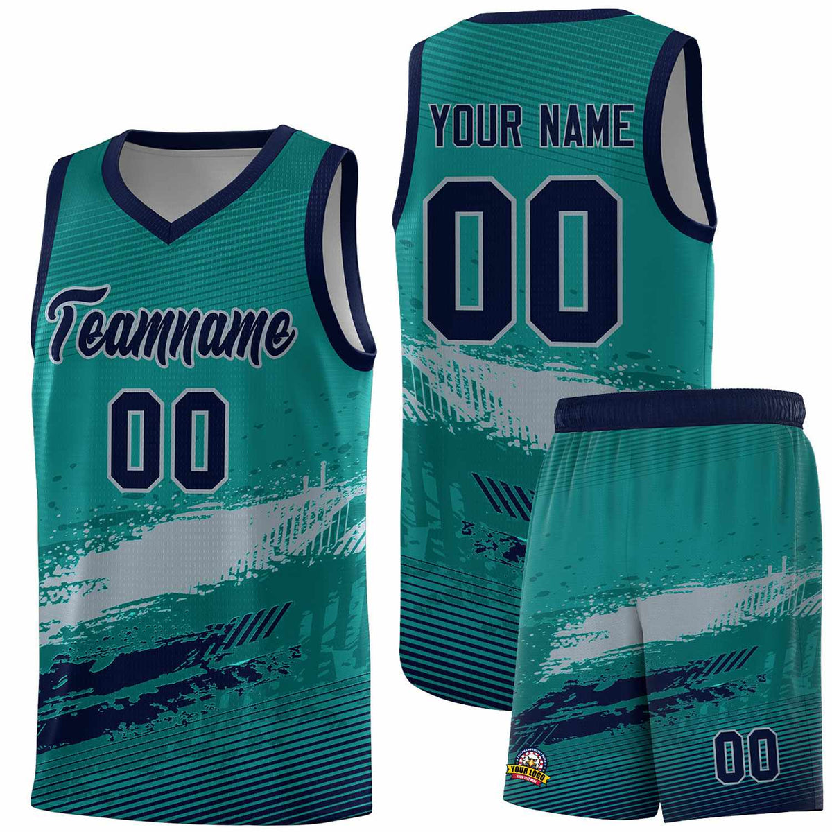 Custom Aqua Gray and Navy Graffiti Pattern Sports Uniform Basketball Jersey|KXKSHOP