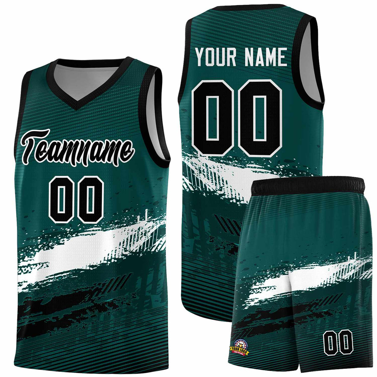 Custom Midnight Green White and Black Graffiti Pattern Sports Uniform Basketball Jersey|KXKSHOP